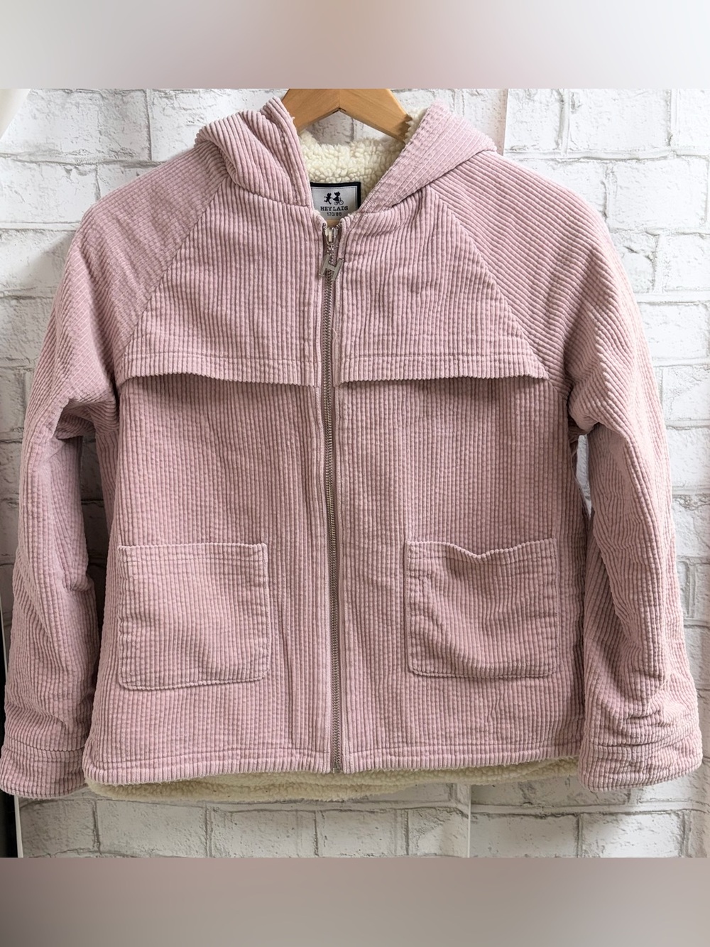Soft Pink Sherpa-Lined Corduroy Hooded Jacket by Hey Lads